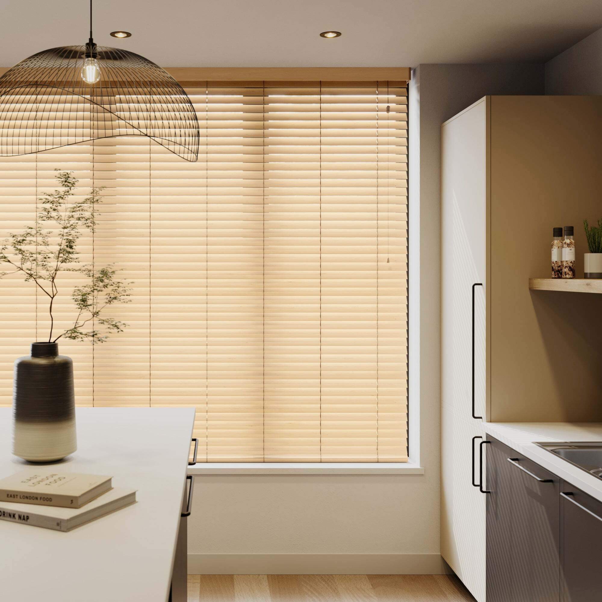 Made To Measure 50mm Slats Oak Effect Blind, Size40x40cm Beige by Dunelm