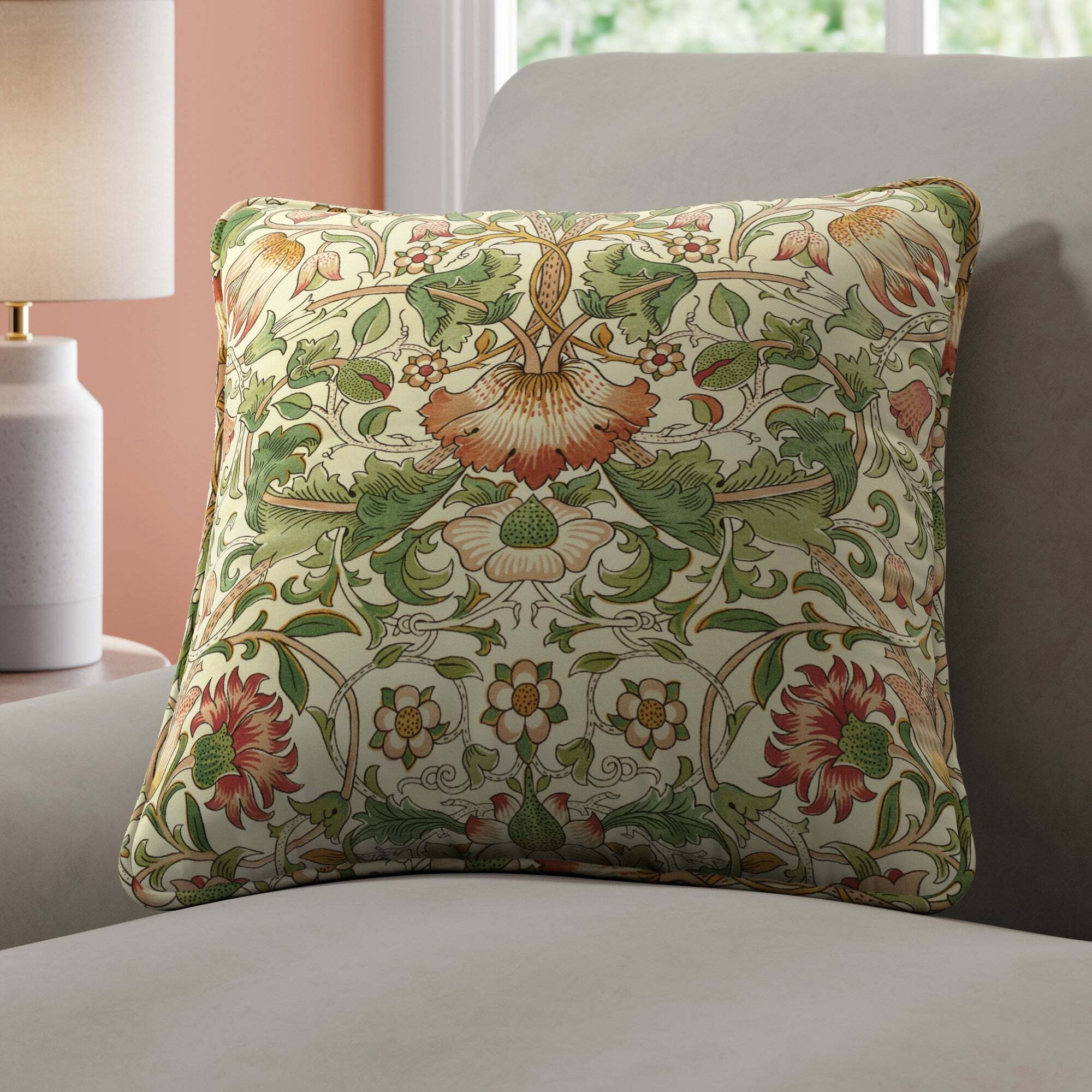 William Morris At Home Lodden Made To Order Cushion Cover Green/Pink by