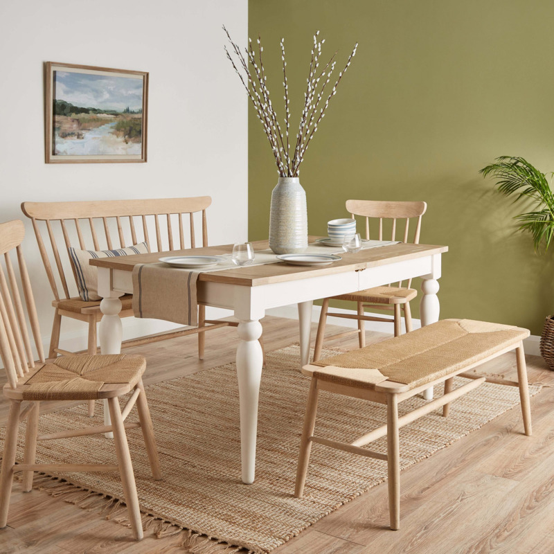 Churchgate Rectangular Dining Table with 2 Chairs and 2 Benches White ...