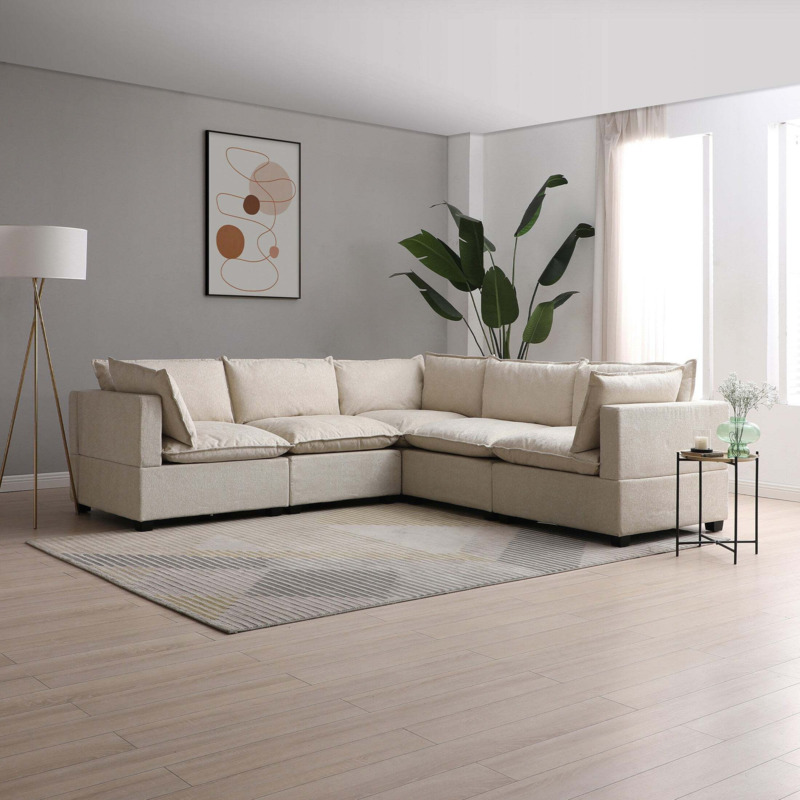 Moda Corner Modular Sofa, Natural Boucle Moda Boucle Natural by Dunelm