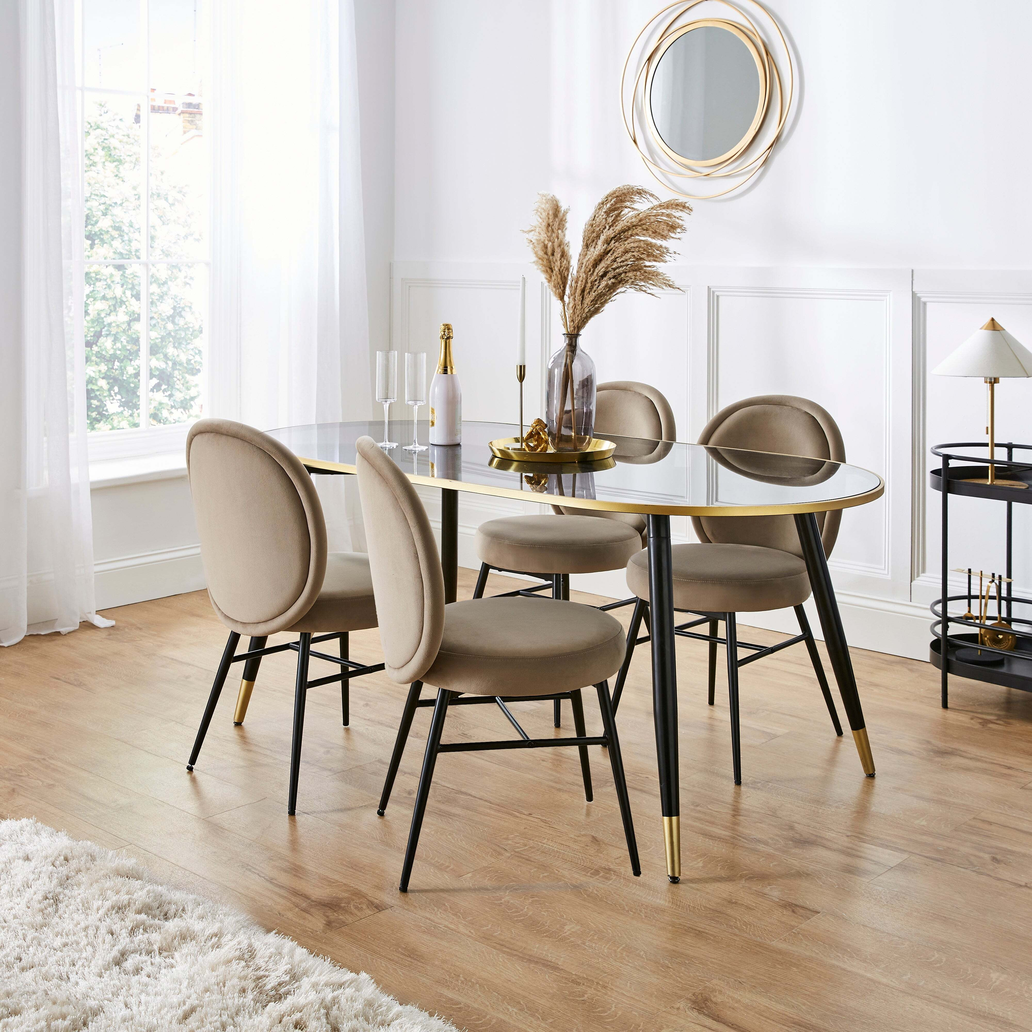 Sylvia Oval Dining Table with Renata Mole Velvet Dining Chairs by ...