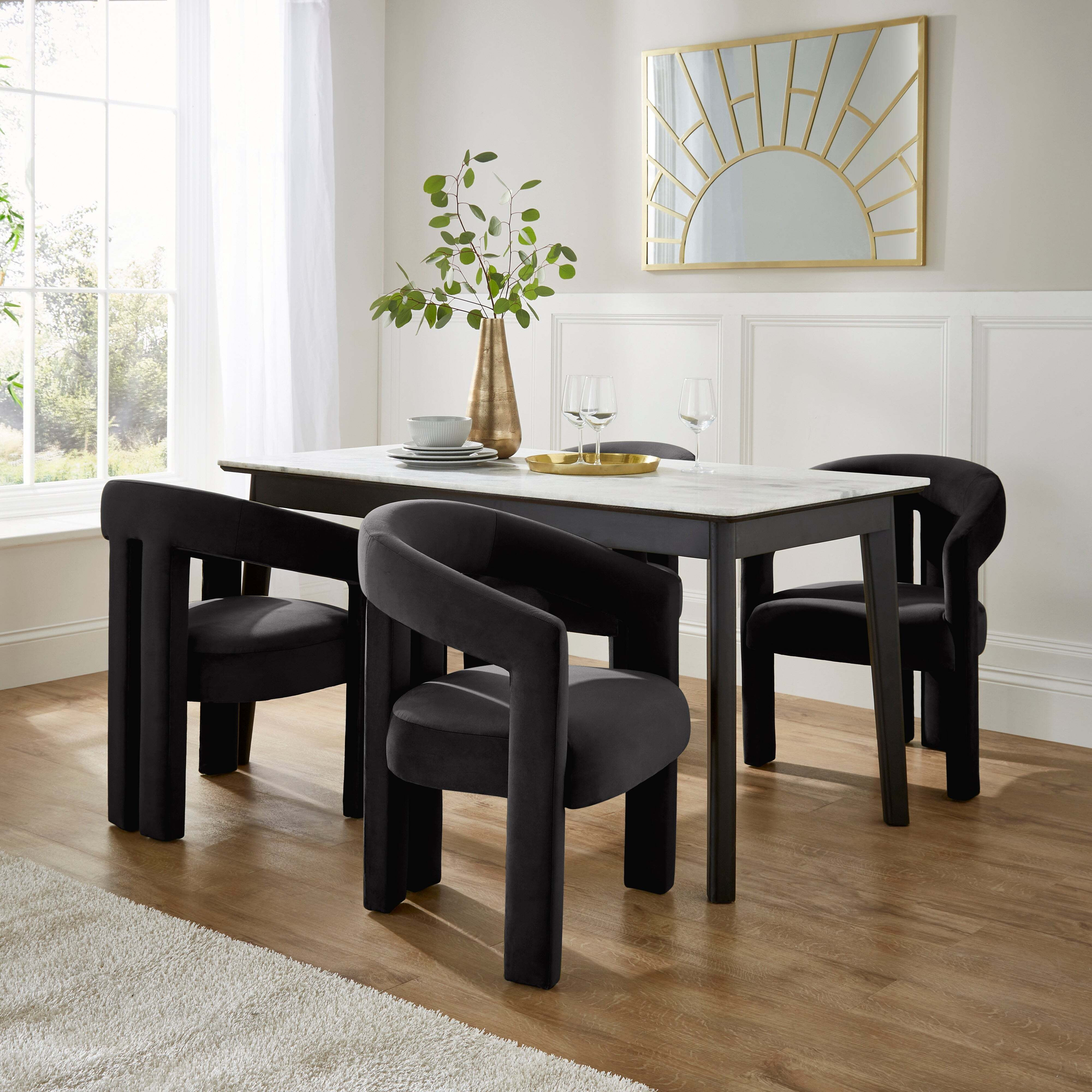 Tervola Rectangular Dining Table with Lucilla Black Velvet Dining ...