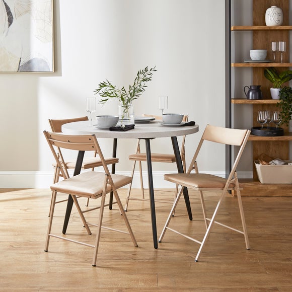Zuri 6 Seater Round Dining Table with Emily Mink Velvet Folding Dining ...