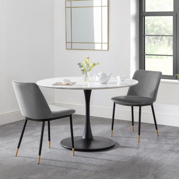 Holland 4 Seater Round Pedestal Dining Table, Black & White by Dunelm ...