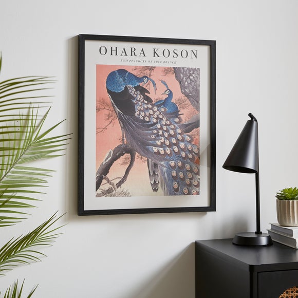Two Peacocks on Tree Branch by Ohara Koson Framed Print by Dunelm ...