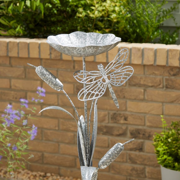 Silver Iron Dragonfly Bird Bath Stake by Dunelm | ufurnish.com