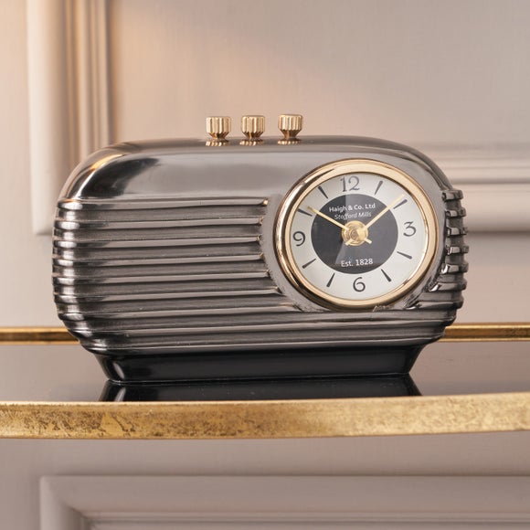 Graphite Retro Radio Style Table Clock by Dunelm | ufurnish.com