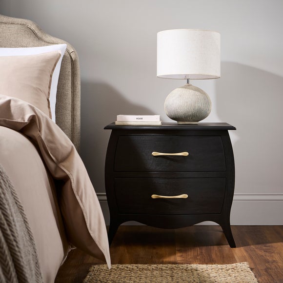 Keiko 2 Drawer Bedside Table, Black Mango Wood by Dunelm | ufurnish.com