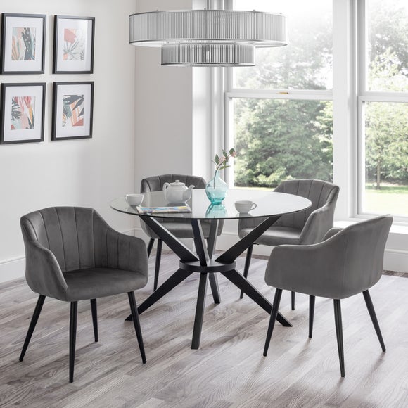 Hayden 4 Seater Round Glass Top Dining Table with 4 Hobart Chairs by ...
