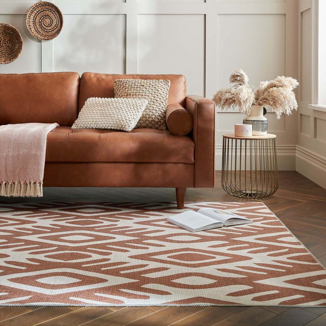 PractiRug Kyla Ikat Washable Rug Terracotta by Dunelm | uFurnish.com