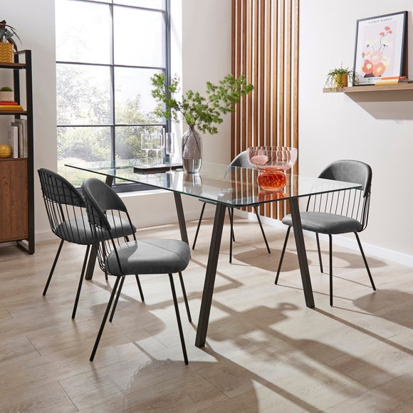 Stannis 4 Seater Rectangular Dining Table with 4 Marcela Grey Faux ...