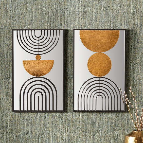Set of 2 Art Deco Style Mirrored and Glass Wall Art by Dunelm ...
