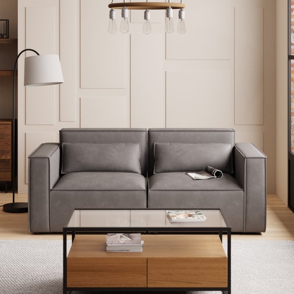 Modular Arne Grey Faux Leather 2 Seater Sofa by Dunelm | uFurnish.com
