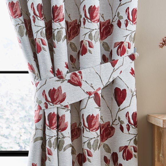 Ellis Floral Jacquard Red Curtain Tiebacks by Dunelm | ufurnish.com