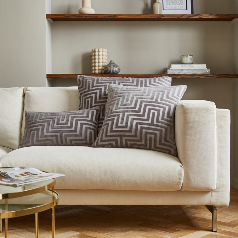 DUSK Geo Velvet Sofa Cushion Cover 65cm X 65cm Taupe by Dusk