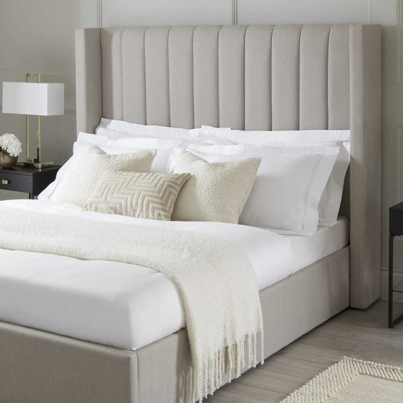DUSK Madison Ottoman Storage Bed Double Stone Grey Linen Look by