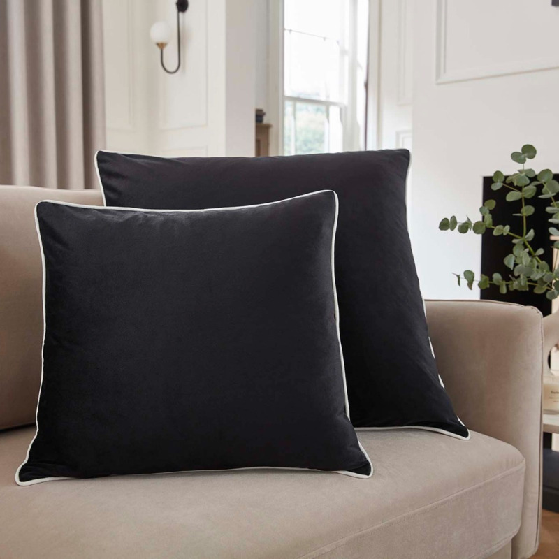 DUSK Luxury Velvet Sofa Cushion Cover 65cm X 65cm Black Pipe Trim by