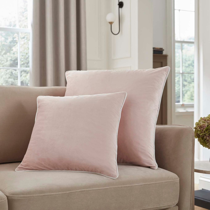 DUSK Luxury Velvet Sofa Cushion Cover 50cm X 50cm Pink Pipe Trim by