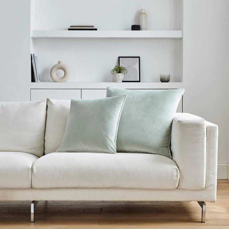 DUSK Luxury Velvet Sofa Cushion Cover 65cm X 65cm Sage Pipe Trim