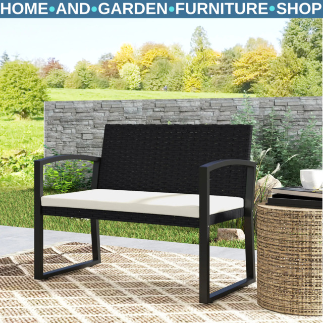 2 Seater Rattan Garden Bench With Cushion Wicker Loveseat Seating With ...