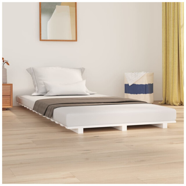 White Solid Pine Wood Bed Frame 90x190 Cm 3ft Single Sturdy Slats by ...