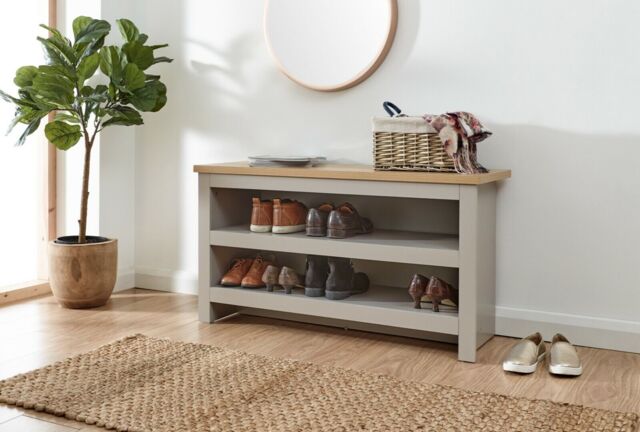Lancaster 2 Shelf Shoe Storage Bench Unit Grey & Oak Simple Design by ...