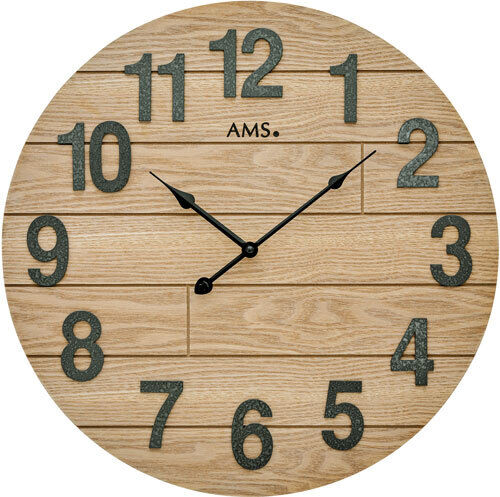 AMS 7441 Wanduhr Design – Holzgehäuse, Silbernes Zifferblatt, Quarzwerk, Pendel, 67x23x7 Cm