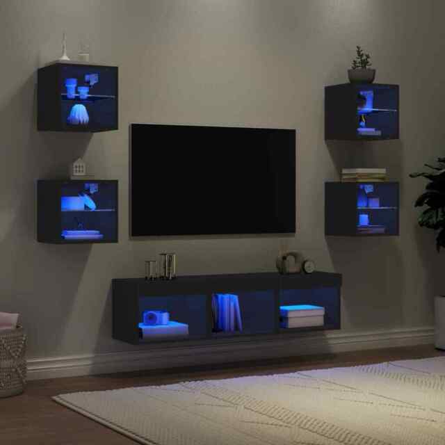 Open Wall Units Led Tv Wall Units 7 Piece With Led Wall Mounted Tv Cabinet Engineered Wood ...