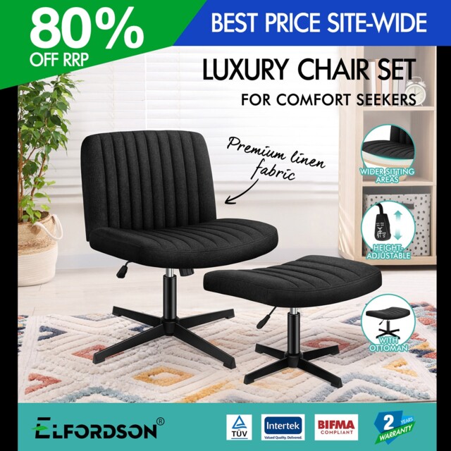Elfordson Office Chair Armless Cross-legged Swivel Adjustable Computer ...