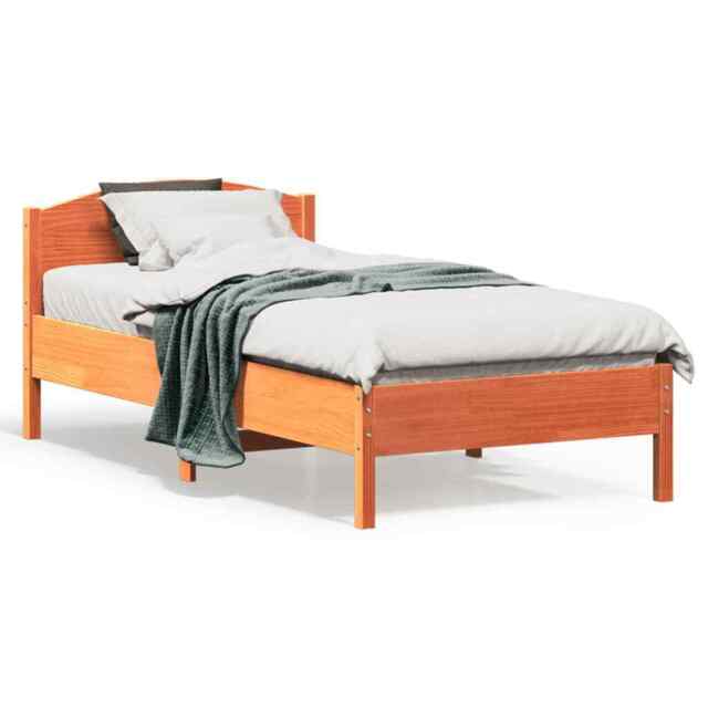 Bed Frame With Headboard Wax Brown 90x190 Cm Single Solid Wood Pine by ...