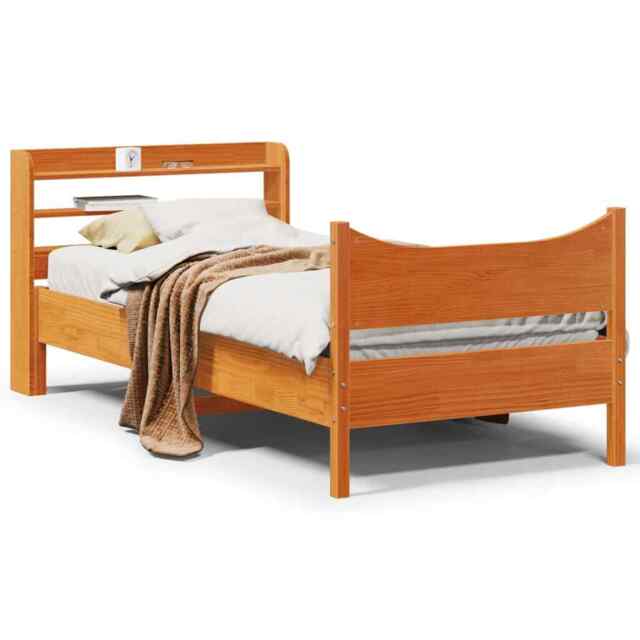 Bed Frame With Headboard Wax Brown 90x190 Cm Single Solid Wood Pine by ...