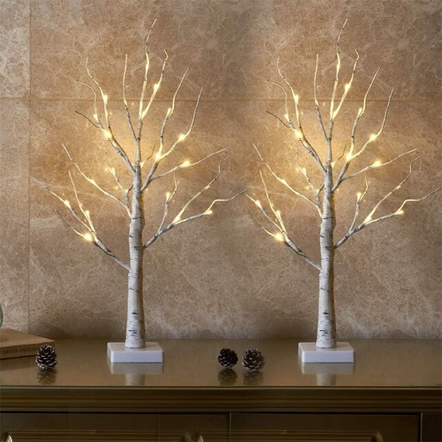 Birch Twig & Lights Photo Display Tree 2 Pcs 24 White Leds Battery by ...