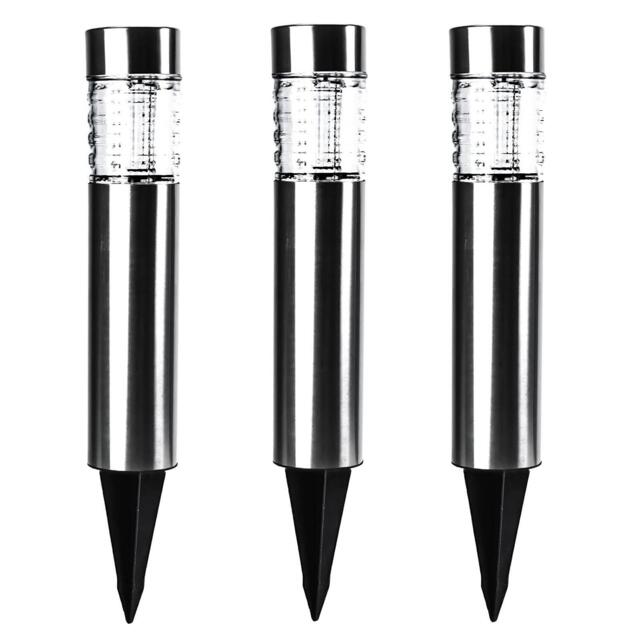 White Led Bollard Solar Stake Lights Silver Steel Outdoor Pathway by ...