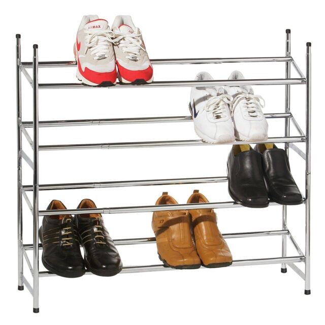 Shoe Rack Silver 4 Tier Silver Metal Extending Shoe Rack Storage Stand Organiser Holds ...
