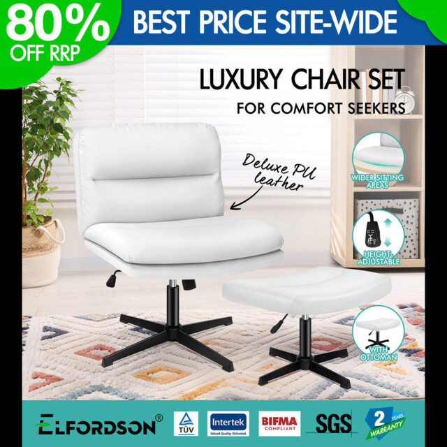 Elfordson Office Chair Computer Cross-legged Seat Work Ottoman Pu by ...