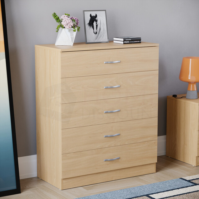 Riano Chest Of Drawers Pine 5 Drawer Metal Handles Runners Bedroom by