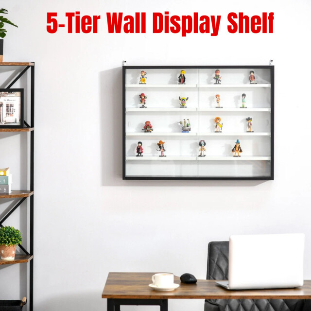 Homcom 5-tier Wall Display Shelf Unit Cabinet W/ Shelves Glass Doors by ...