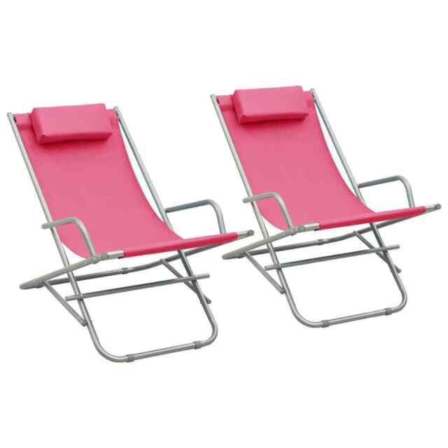 Pink Folding Rocking Chairs Set, Powder-coated Steel, Pvc Seat, 2 Pcs ...