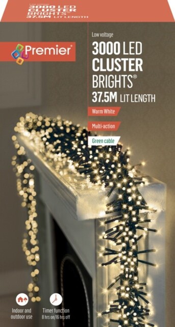 Premier 3000 Led Cluster Indoor Outdoor Christmas Tree Lights Timer ...