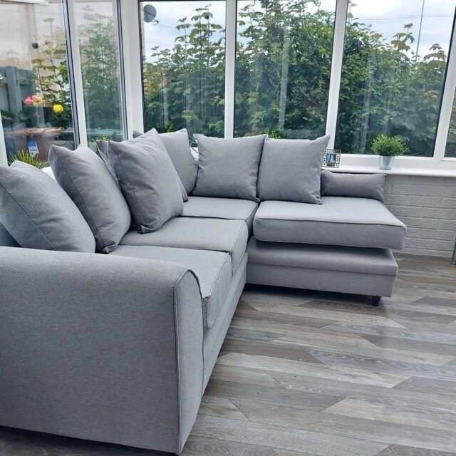 3 Seater Right Hand Facing L Shaped Sofa - Grey Plush Fabric by eBay ...