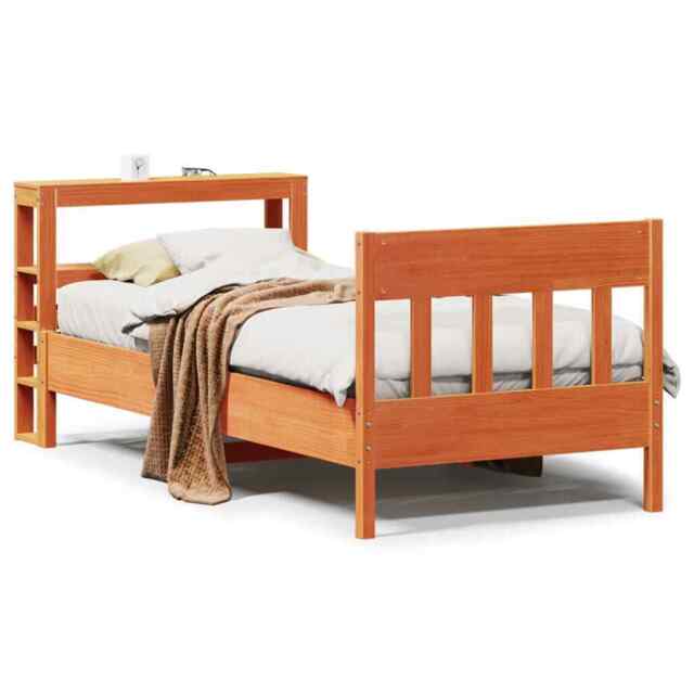 Bed Frame With Headboard Wax Brown 90x190 Cm Single Solid Wood Pine by ...