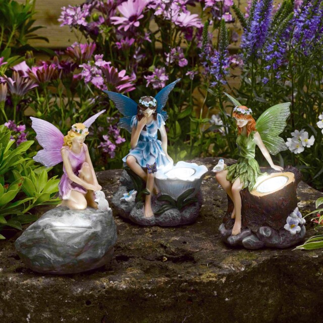 3x Solar Fairy Lights Garden Ornaments Pixie Led Spotlights Nymph by ...