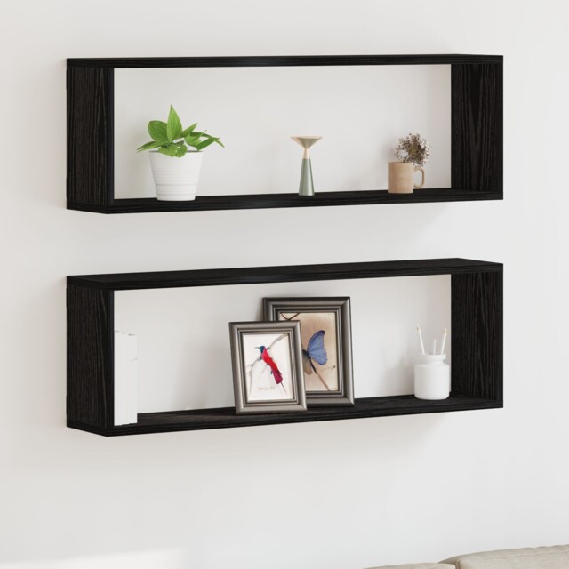 Wall Shelves - Set Of 2, Black Oak, 80x15x26 Cm, Made From Engineered ...