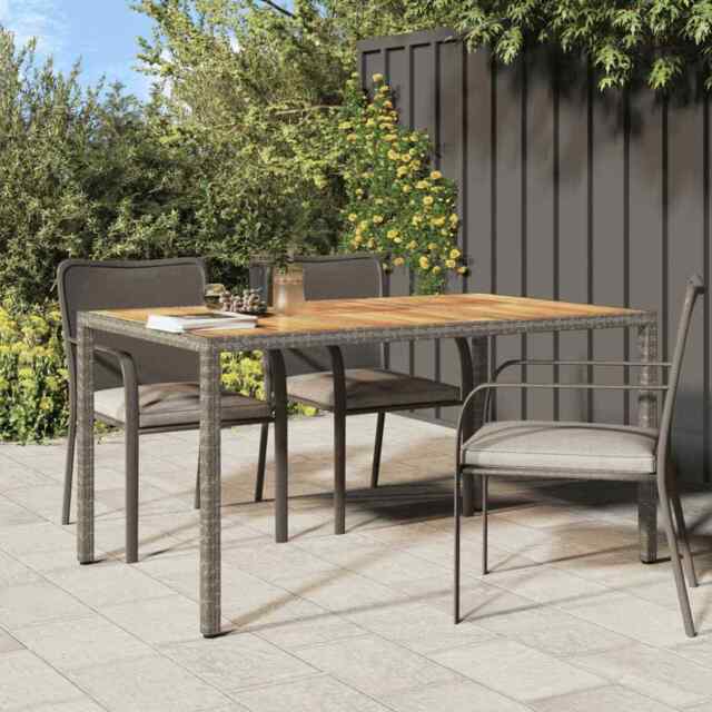 Solid Wood Acacia Garden Table Poly Rattan Table Black/grey Multi by ...