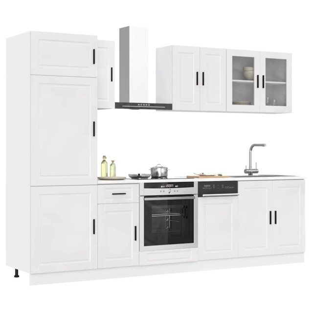 8-piece High Gloss White Kitchen Cabinet Set, Engineered Wood & Glass ...