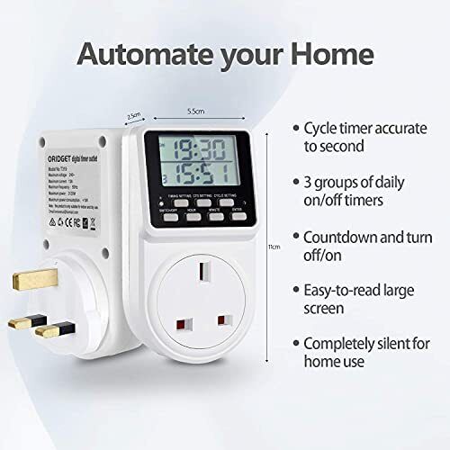 Oridget 24 Hour Digital Electric Timer Plug Socket With Countdown And ...
