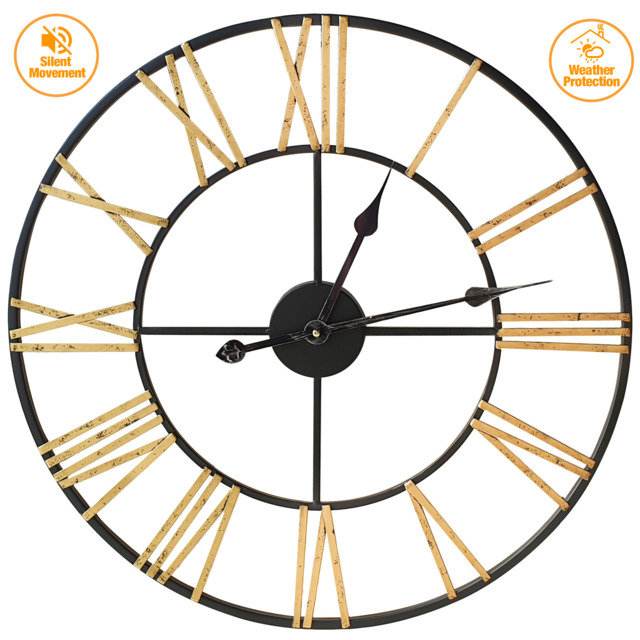 Skeleton Garden Indoor Wall Clock Roman Numeral Large Open Face Metal ...