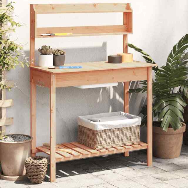 Potting Table With Sink Potting Bench Plant Table Grey Solid Wood Fir ...
