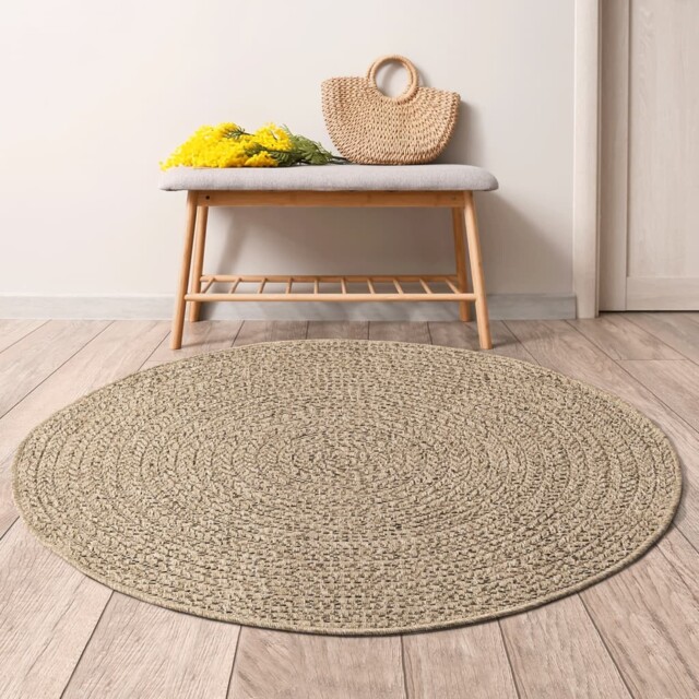 Brown 120 Cm Round Rug, 100% Polypropylene, Jute Look, Indoor/outdoor ...