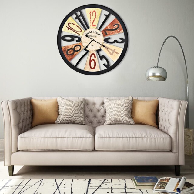 Clock 60 Multicolour Metal Wall Clock 60 Cm With Crystal Details For Home Decor ...